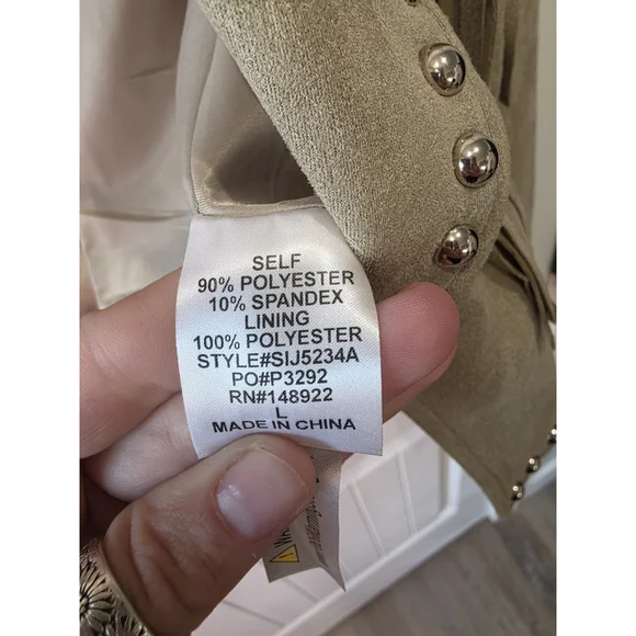 Fringe & Studded Cropped Faux Suede Jacket Size Large NWOT Boho Western Cowgirl - Picture 8 of 8